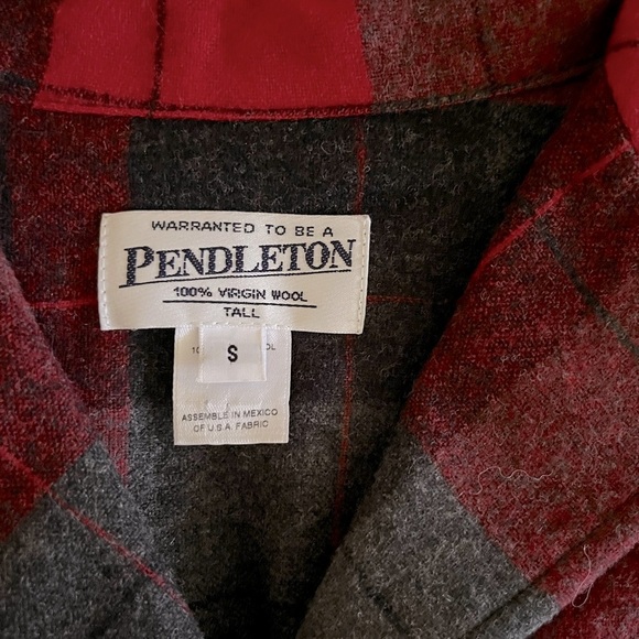 Pendleton Wool Red/ Black Plaid Heavy Button Down Over Shirt Jacket Oversized - Picture 3 of 3